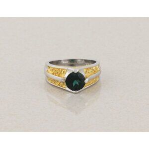 Sterling Silver and Gold Plate Lab Created Green Spinel Ring Size 7